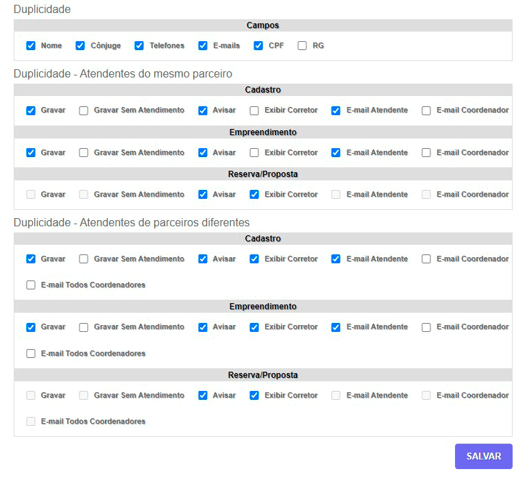 Tela: Controle de duplicidade