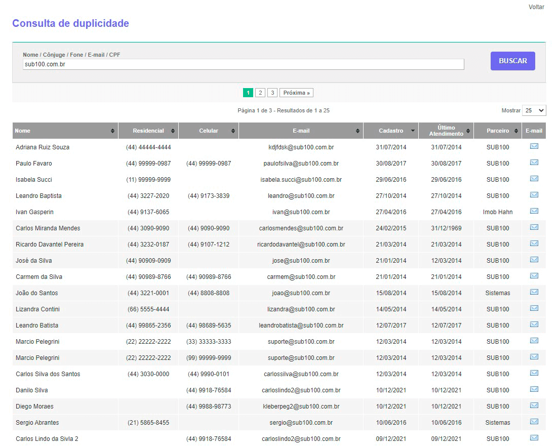 Tela: Controle de duplicidade