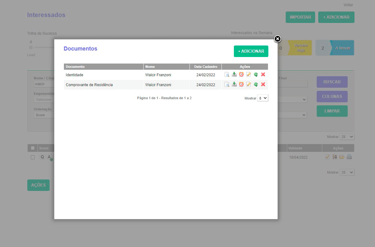 Tela: Gestão de documentos