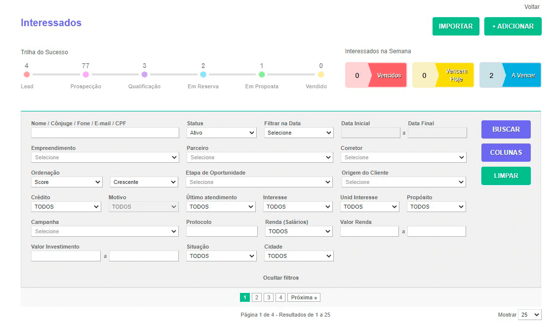 Tela: Funil de vendas