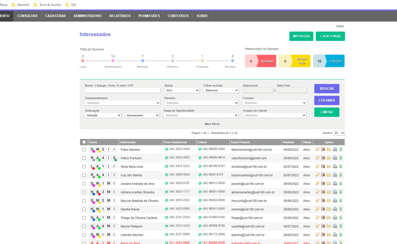 Tela: Gestão de Leads
