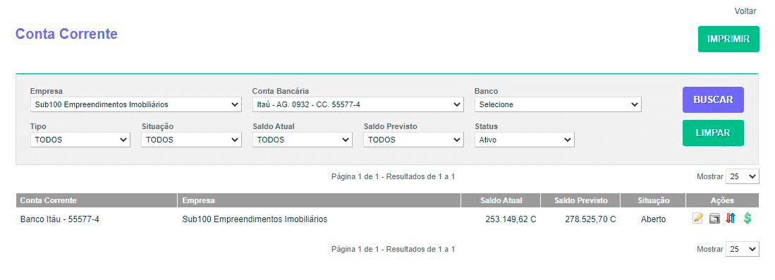 Tela: Conta Corrente