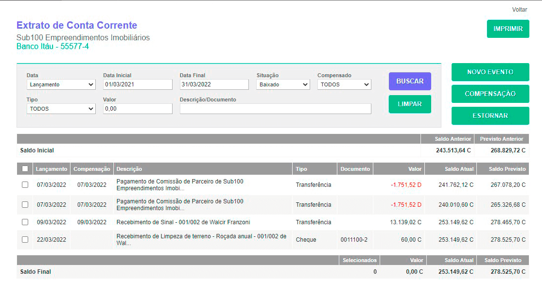 Tela: Conta Corrente