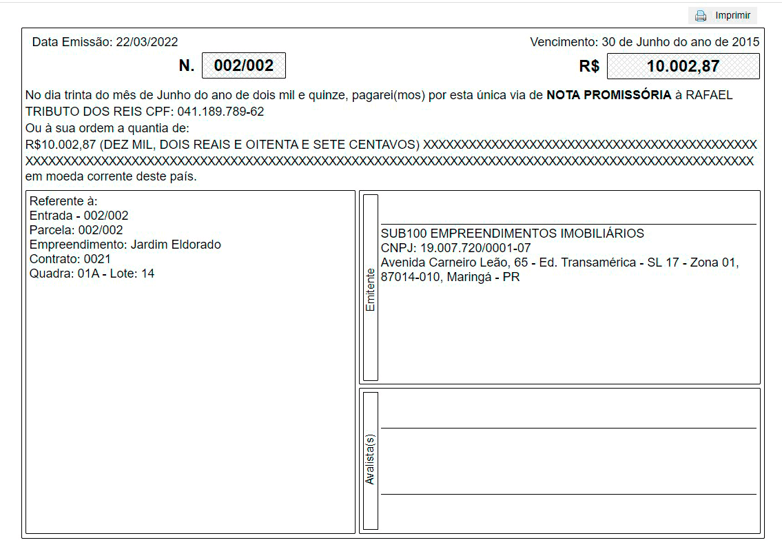 Tela: Emissão de Recebíveis