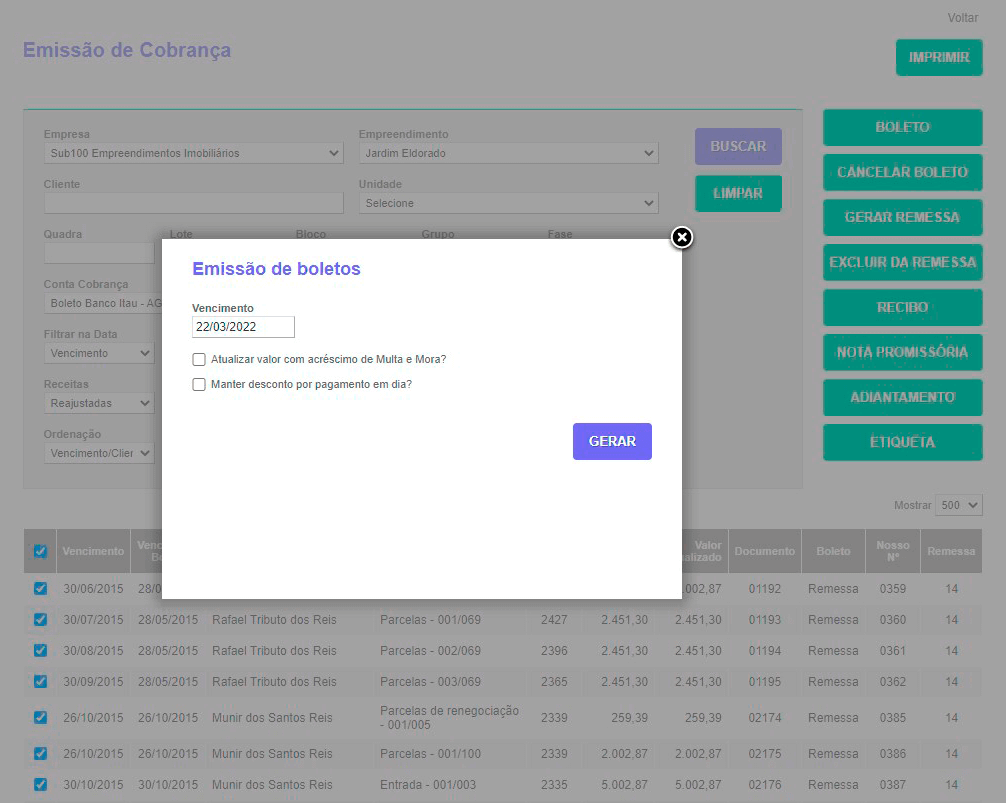 Tela: Emissão de Recebíveis