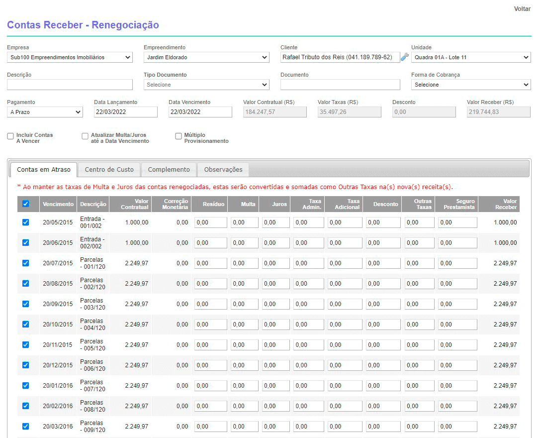 Tela: Renegociações