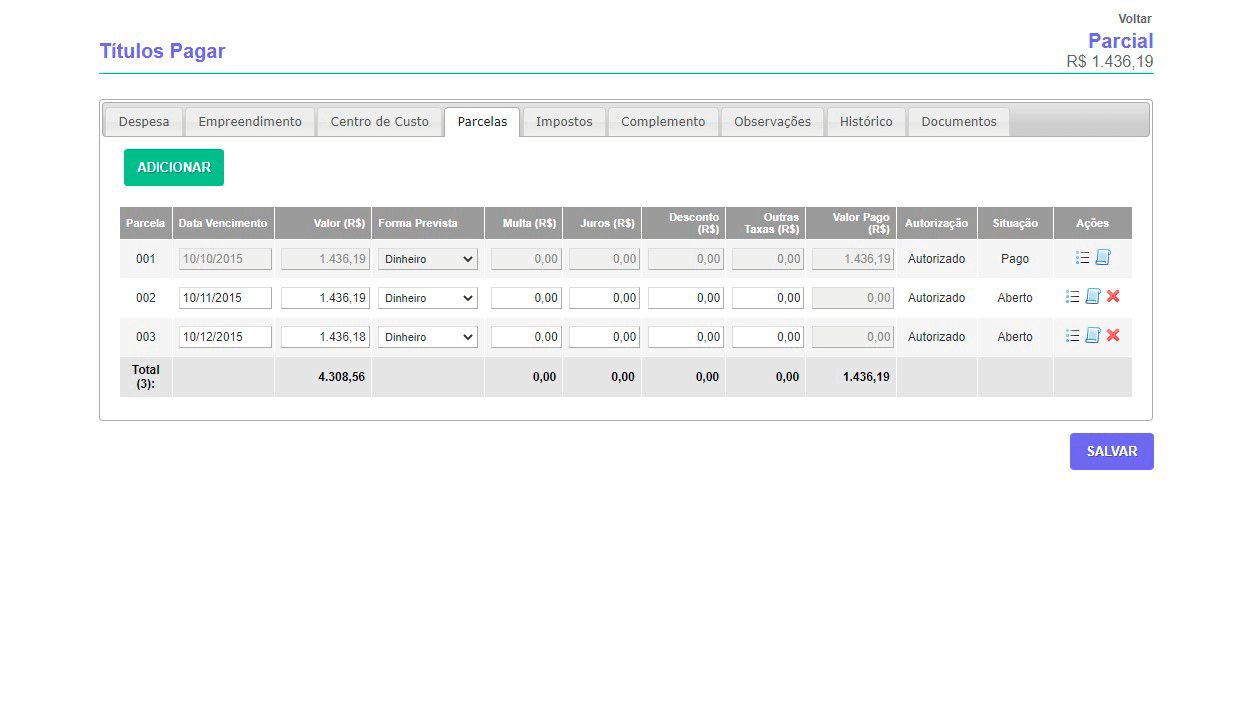 Tela: Títulos a Pagar
