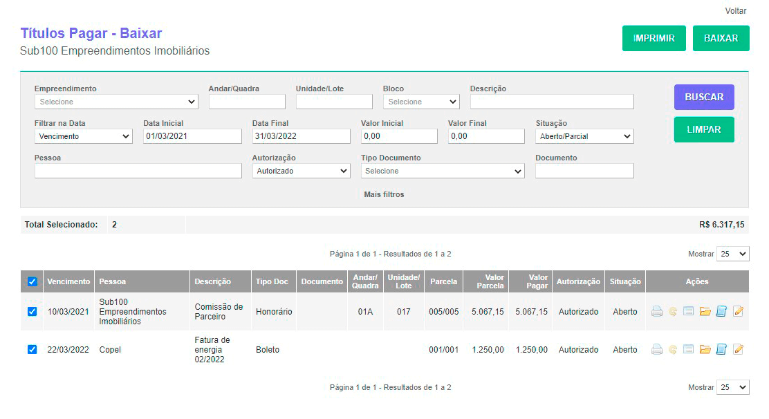 Tela: Títulos a Pagar