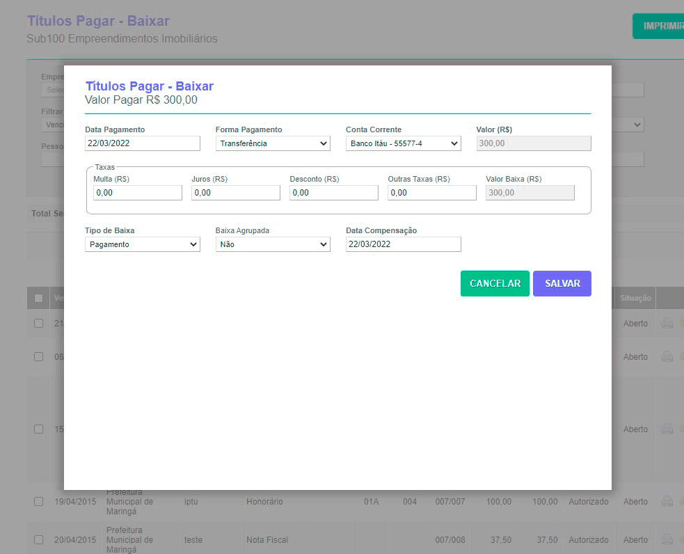 Tela: Títulos a Pagar