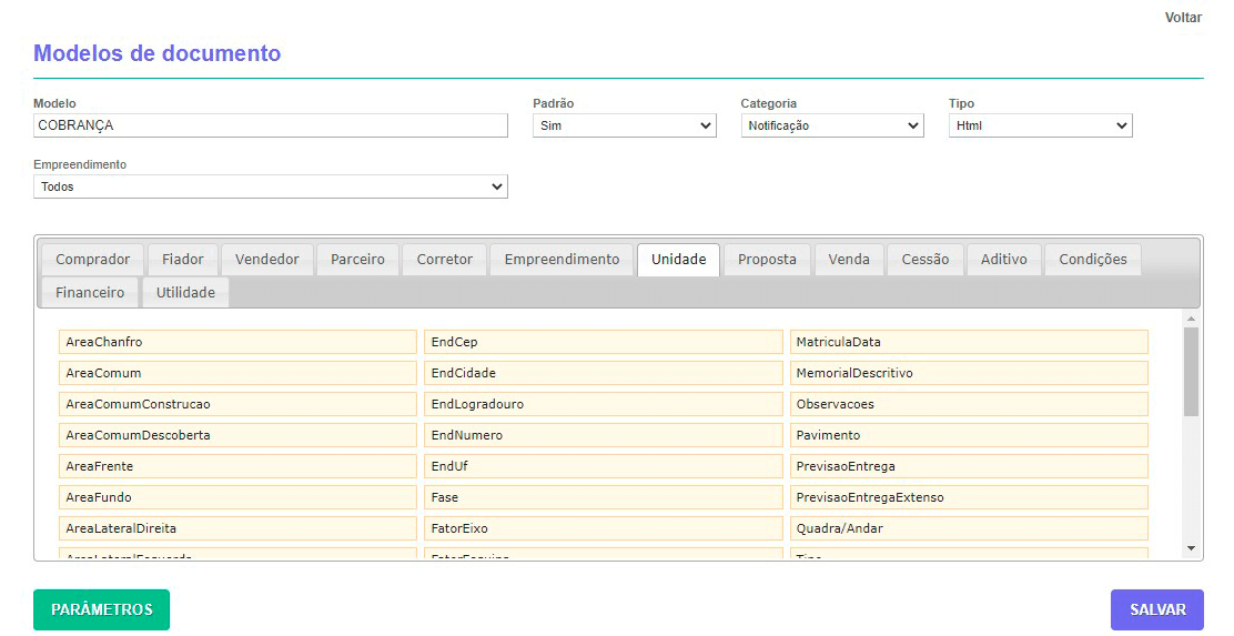 Tela: Notificações de cobrança