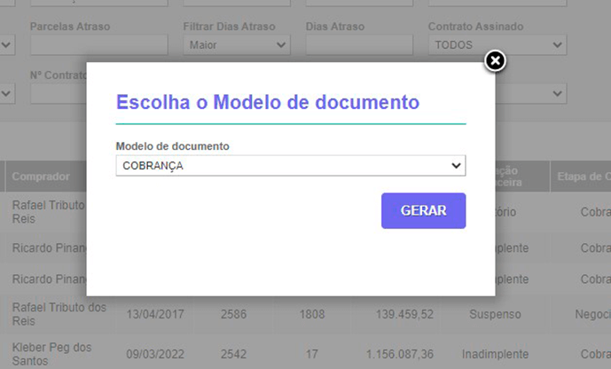 Tela: Notificações de cobrança
