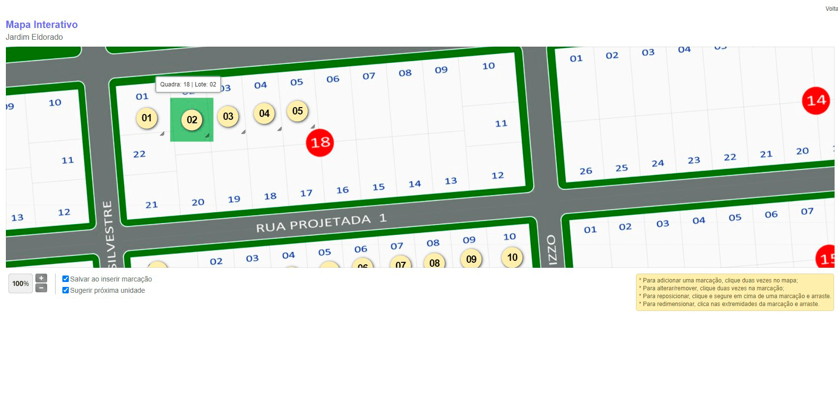 Tela: Marcações simplificadas