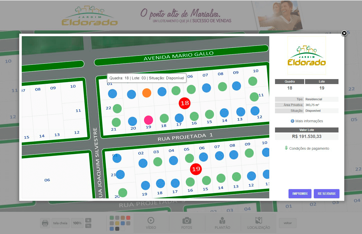 Tela: Reserva interativa