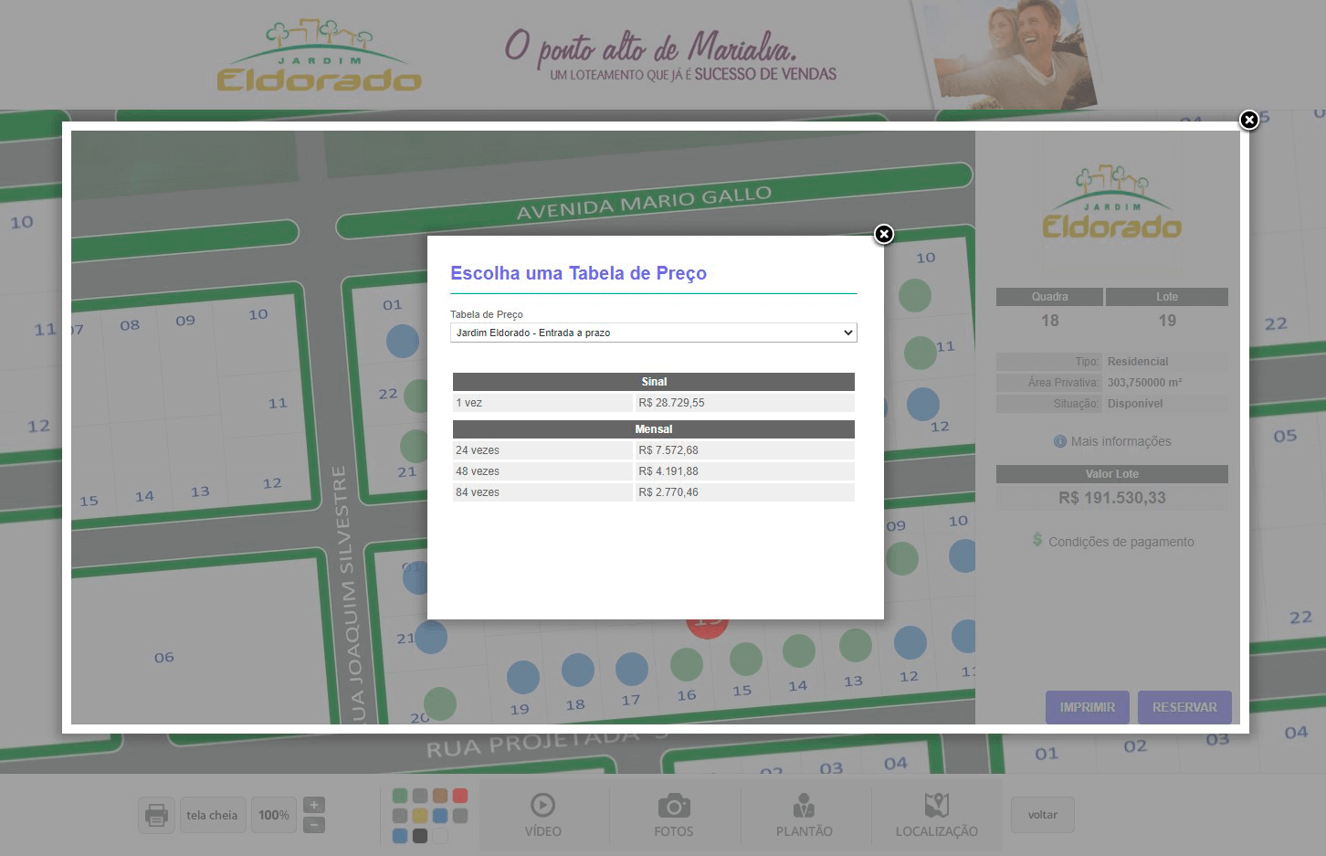 Tela: Reserva interativa