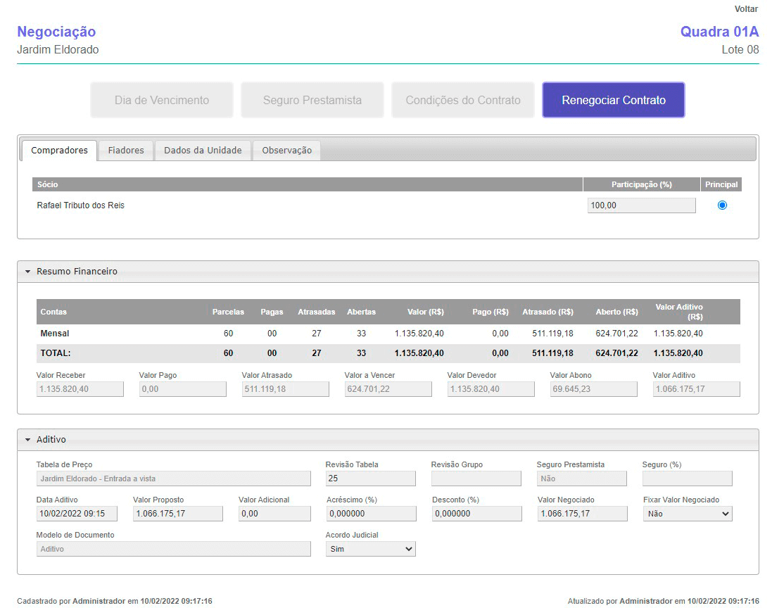 Tela: Aditivo de contratos