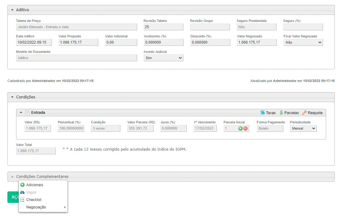 Tela: Aditivo de contratos