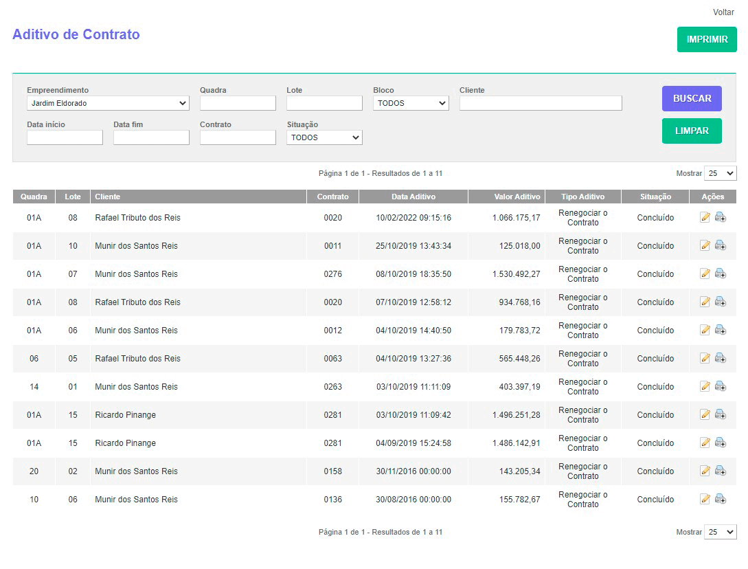 Tela: Aditivo de contratos