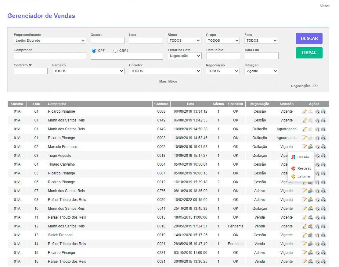 Tela: Gerenciador de Vendas