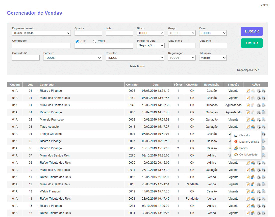 Tela: Gerenciador de Vendas