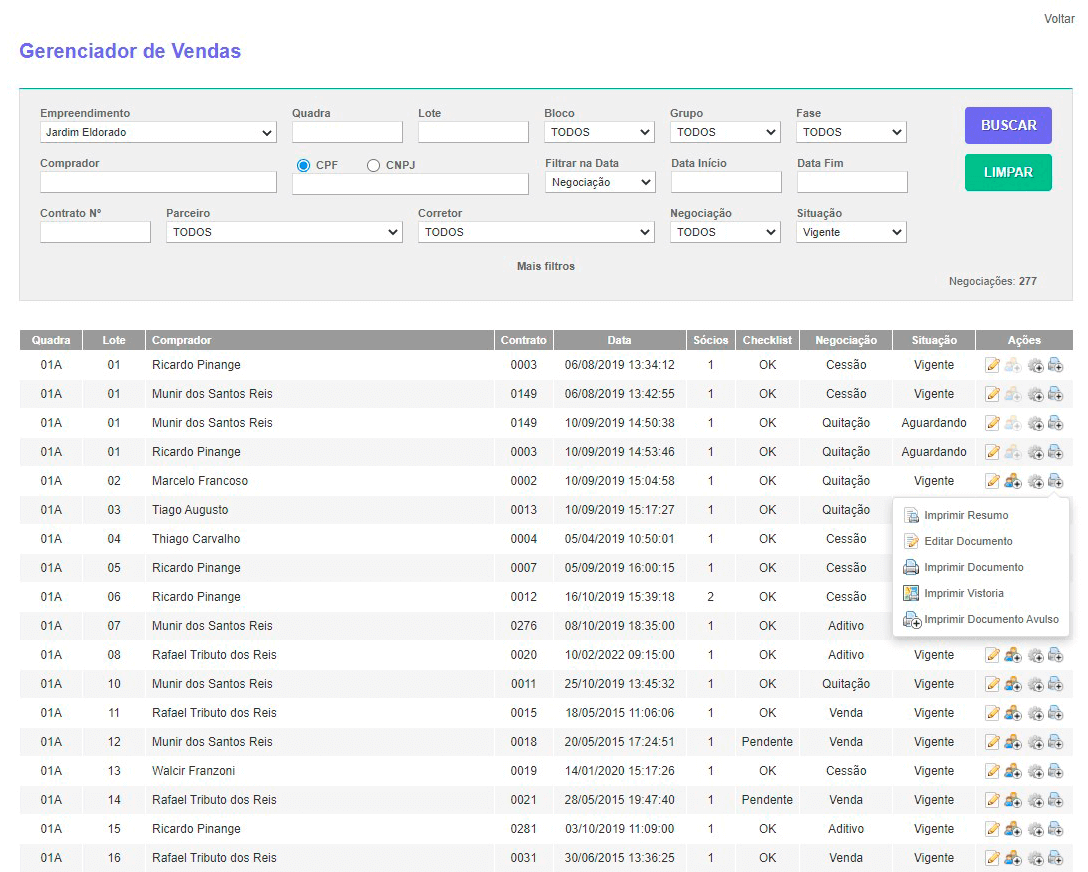 Tela: Gerenciador de Vendas